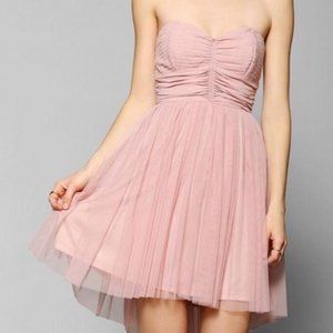 Rose Dusty Ballet Pink Ruched Tulle Halter Mini Dress Anthropologie Free People